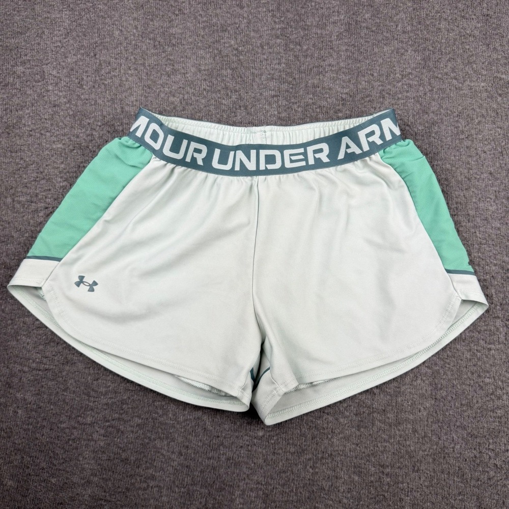 Under Armour Women's Running Shorts Grey Teal Mesh Panels Elastic Waist Size M